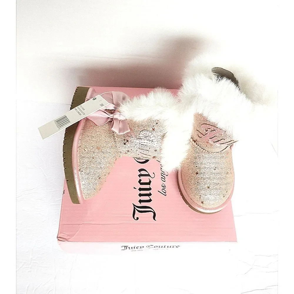 New! JUICY COUTURE Girls Lil Windsor Gold Glitter Faux Fur Boots Booties Size 5T
